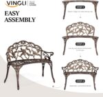 VINGLI 38.5" Patio Park Garden Outdoor Metal Rose Bench,Cast Iron Cast Aluminium Frame Antique Finish Chair,Accented Lawn Front Porch Path Yard Decor Deck Furniture for 2 Person Seat（Bronze - Image 7
