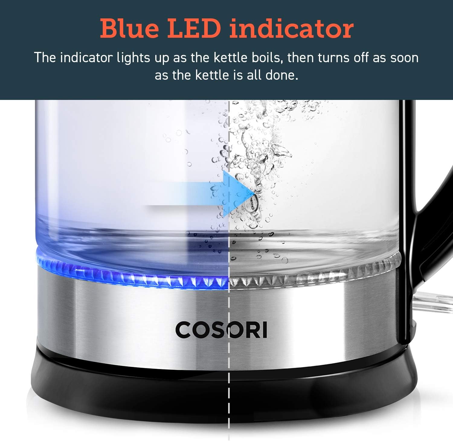 71LbXwinS8L._AC_SL1500_.jpg COSORI Speed-Boil Electric Tea Kettle, 1.7L Hot Water Kettle (BPA Free) 1500W Auto Shut-Off & Boil-Dry Protection, LED Indicator Inner Lid & Bottom, Transparent - Image 4