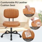 DUMOS Armless Home Office Desk Chair -Small Ergonomic with Low Back Lumbar Support, Height Adjustable PU Leather Computer Task with 360° Swivel Rolling Wheels, for Small Space, Brown - Image 5