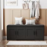 2-Tier Storage Bench, Shoe Bench with Thickened Padded Seat Cushion, Entryway Bench with 4 Doors, Adjustable Shelf, 13.8" D x 45.3" W x 18.5" H, for Entryway, Living Room, Bedroom, Black - Image 9