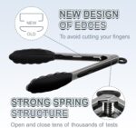 2 Pack Black Premium Stainless Steel Heat Resistant Kitchen Tongs for cooking,set of 9" and 12",Non Scratch Silicone cooking Tong Tip for Cooking Pans,Strong Grip BBQ tongs for Grabbing Hot Food - Image 5