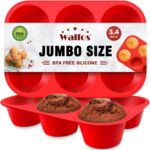 Walfos Silicone Texas Muffin Pan Set- 6 Cup Jumbo Silicone Cupcake Pan, Non-Stick, Just PoP Out! Perfect for Egg Muffin, Big Cupcake - BPA Free and Dishwasher Safe, Set of 2 - Image 2