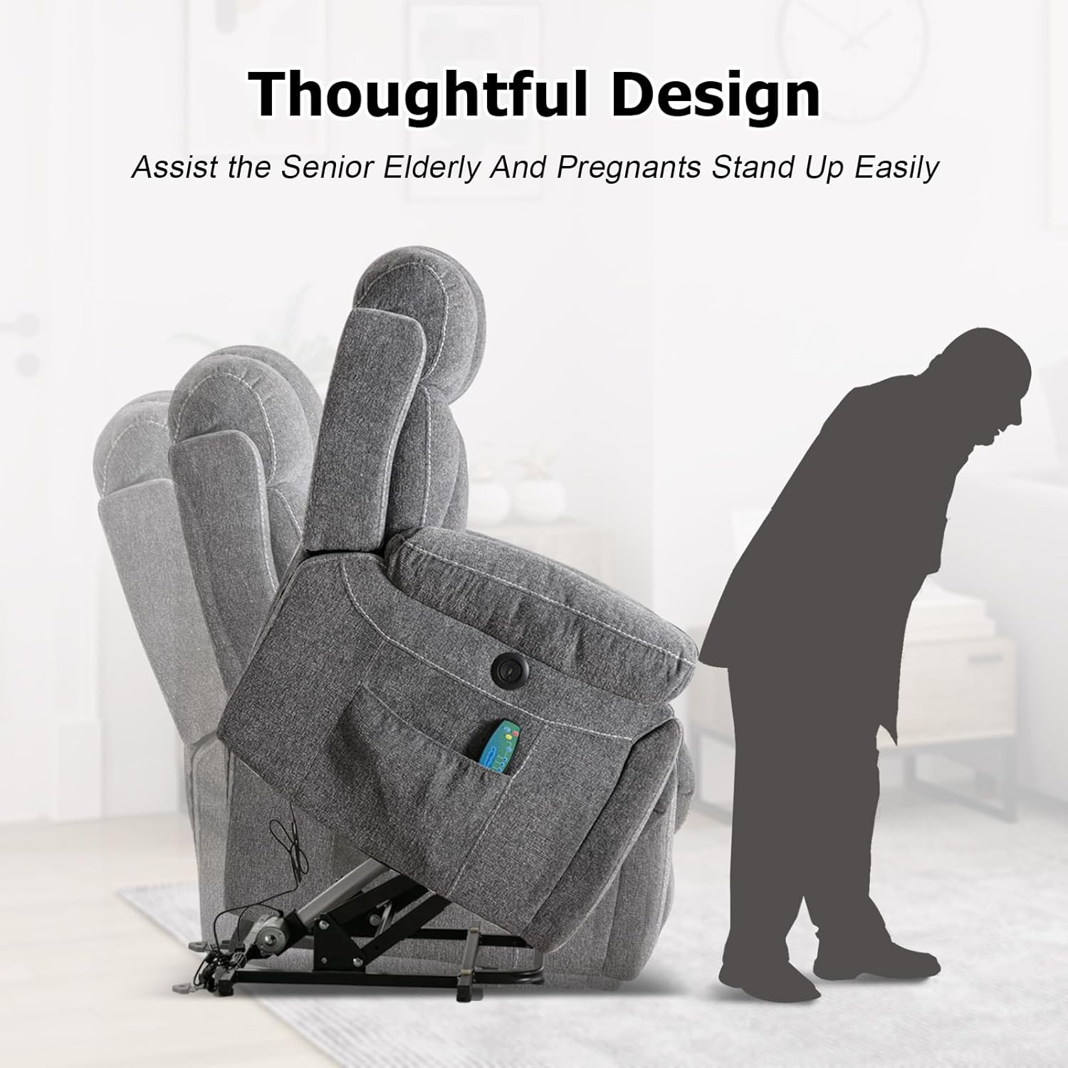 71OTxUGh-L._AC_SL1500_.jpg Phoenix Home Large Power Lift Recliner Chair with Massage and Heat for Elderly, Overstuffed Wide Recliners with 2 Cup Holders, Side Pocket and USB Port, Dark Gray - Image 6