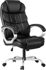 Homall Office Chair High Back Computer Desk Chair, PU Leather Adjustable Height Modern Executive Swivel Task Chair with Padded Armrests and Lumbar Support (Black) - Image 2