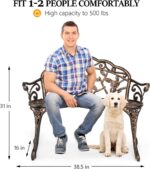 VINGLI 38.5" Patio Park Garden Outdoor Metal Rose Bench,Cast Iron Cast Aluminium Frame Antique Finish Chair,Accented Lawn Front Porch Path Yard Decor Deck Furniture for 2 Person Seat（Bronze - Image 4