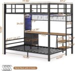 DICTAC Full Over Twin Bunk Bed with Desk and Charging Station Metal Full Size Over Twin Loft Bed with Led Lights & Storage Shelves and Drawers for Teen,Safety Guard & Stairs,No Box Spring Needed,Black - Image 3