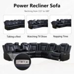 Power Recliner Sectional Sofa with LED, Power Reclining Sectional Couch, Breathing Leather Sofa Couch with USB Port&Cup Holder for Living Room (Living Room Set,Black) - Image 5