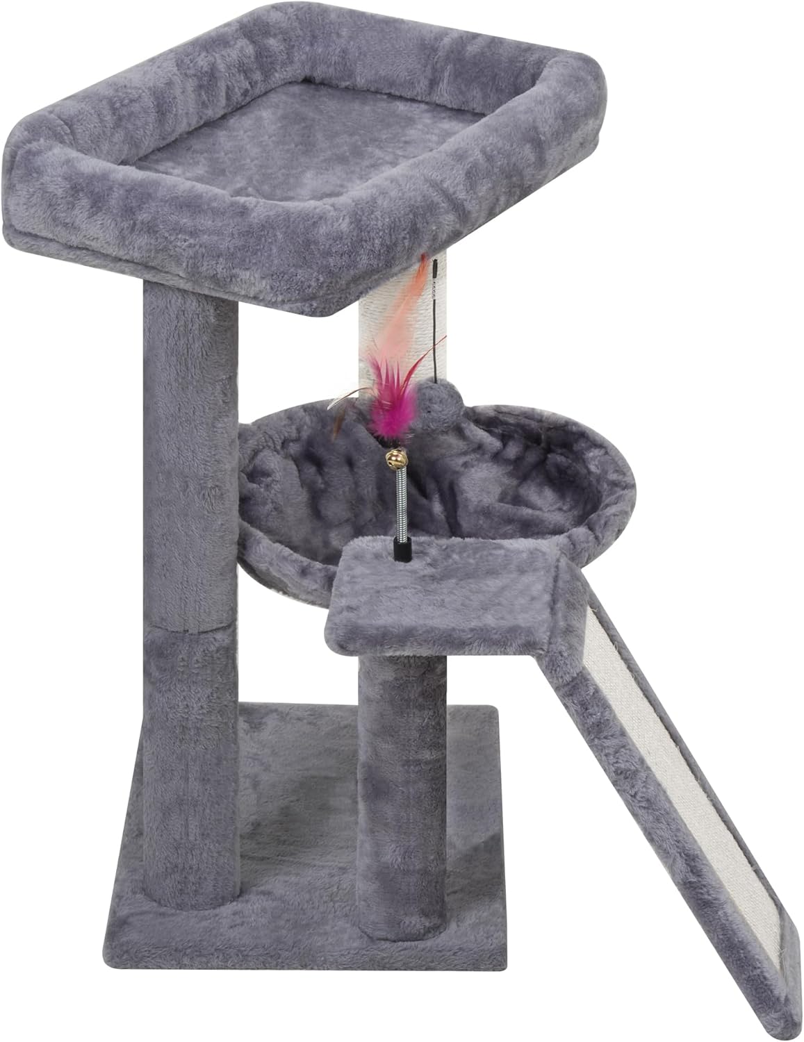 71R-yKlzk3L._AC_SL1500_.jpg YOUPET Cat Tree with Cat Scratching Post for Indoor Cats, Cat Tower with Scratching Board and Playful Toy Balls, Cat Tree Tower with Cozy Hammock,Grey - Image 7
