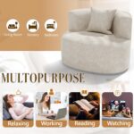 360° Modern Swivel Accent Chair, Comfy Swivel Barrel Chair, Upholstered Round Chair with Pillow, Round Reading Chair for Living Room, Nursery, Bedroom, Beige - Image 7