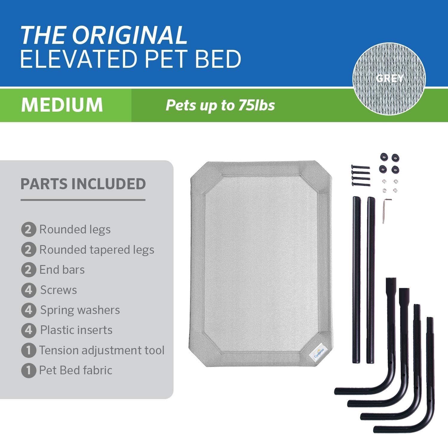 71So35PXgtL._AC_SL1500_.jpg Coolaroo Original Elevated Dog Bed - Breathable Off-The-Ground Pet Bed with Cooling Fabric, Joint Relief & Moisture-Resistant Fabric, 100% Recyclable, Easy Clean, Grey, Medium - Image 6