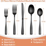 20 Pcs Black Silverware Set, Food-Grade Stainless Steel Flatware Set for 4, Square Cutlery Set, Mirror Polished Tableware Eating Utensils Set for Kitchen, Include Knife Fork Spoon Set,Dishwasher Safe - Image 3