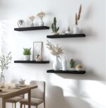 Wood Floating Shelves for Wall Decor, Rustic Wall Shelves for Bedroom Bathroom Kitchen Living Room, Set of 6 Black - Image 7