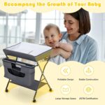 Costzon Baby Changing Table, Adjustable Height Portable Diaper Station w/Lockable Wheels, Safety Belt, Large Storage Rack & Bag, Folding Nursery Station for Infant Newborn (Grey) - Image 10