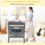 Costzon Baby Changing Table, Adjustable Height Portable Diaper Station w/Lockable Wheels, Safety Belt, Large Storage Rack & Bag, Folding Nursery Station for Infant Newborn (Grey) - Image 9