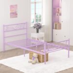 Weehom Twin Bed Frame with Headboard, Princess Bed Metal Platform No Box Spring Needed,Heavy Duty Metal Slats Support Easy Assembly for Kids Girls Adults Purple - Image 5