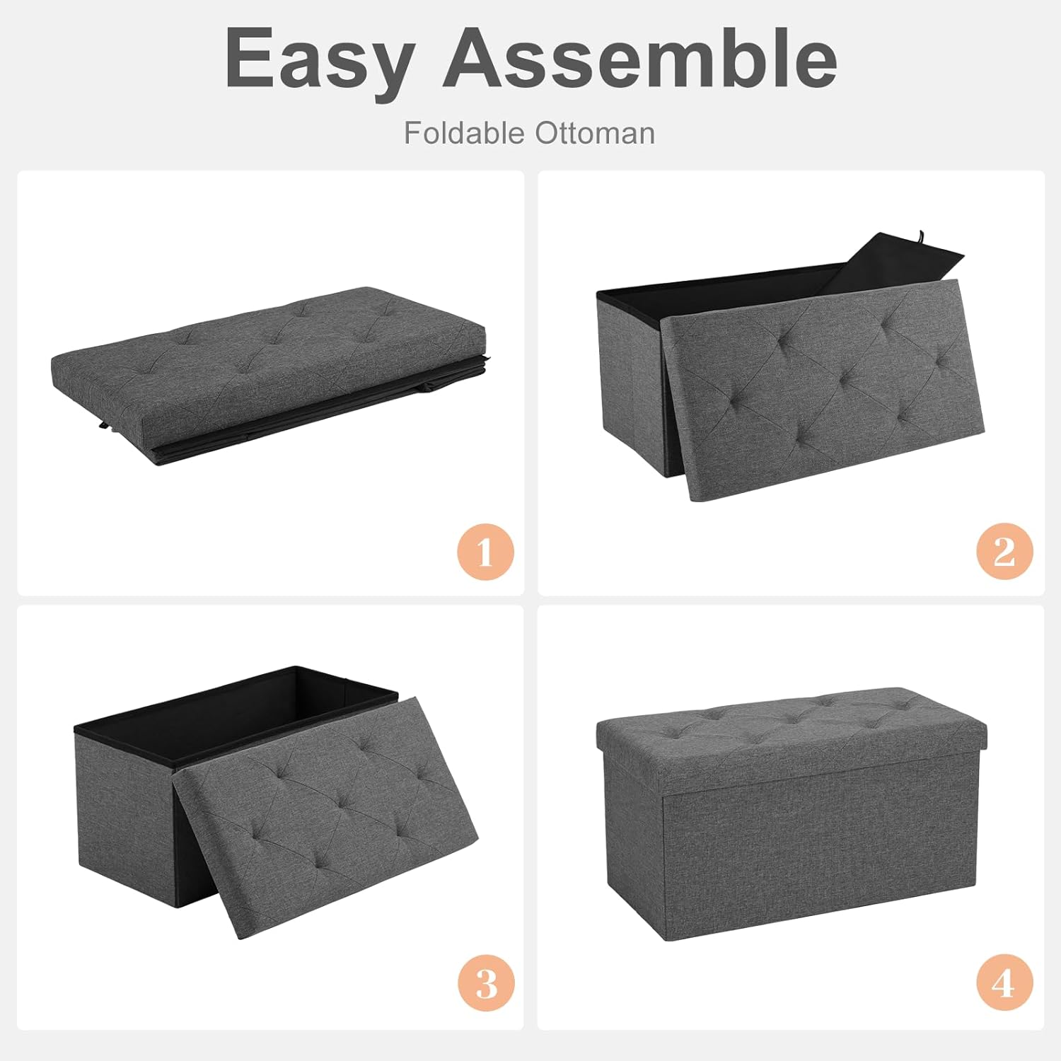 71WGJAboNUL._AC_SL1500_.jpg Sweetcrispy 30 Inches Folding Storage Ottoman Bench, End of Bed Foot Rest Stools Ottoman Storage Chest with Padded Seat for Bedroom, Living Room, Entryway, Holds up to 660 lb, Deep Grey - Image 7