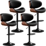 Bar Stools Set of 4, Adjustable Swivel Bar Stools Mid-Century Modern PU Leather Counter Height Bar Stool for Kitchen Island Bar Chairs with Back (Black) - Image 2