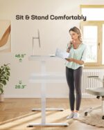 Marsail Glass Standing Desk with Drawer, 48x24 inch,Sit Stand Desk with One-Piece Tabletop & USB Charging Ports, Computer Table with Storage for Home & Office White - Image 8