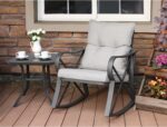 COSIEST 3 Piece Bistro Set Patio Rocking Chairs Outdoor Furniture w Warm Gray Cushions, Glass-Top Table for Garden, Pool, Backyard - Image 5