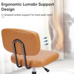 DUMOS Armless Home Office Desk Chair -Small Ergonomic with Low Back Lumbar Support, Height Adjustable PU Leather Computer Task with 360° Swivel Rolling Wheels, for Small Space, Brown - Image 4