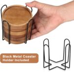 6 Pcs Best Wooden Coasters with Holder Coffee Table Decor Acacia Wood Coaster Set Modern Cup Coaster for Drink Home Dining Table Kitchen Accessories Cute Beer Bar Decorative Rustic Outdoor Coasters - Image 4