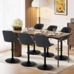 COLAMY Bar Stools Set of 2, Modern Swivel Bar Chairs, Adjustable PU Leather Upholstered Barstools Counter Height with Full Backrest for Bar, Dining Room, Kitchen Island, Black - Image 11