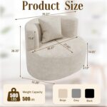 360° Modern Swivel Accent Chair, Comfy Swivel Barrel Chair, Upholstered Round Chair with Pillow, Round Reading Chair for Living Room, Nursery, Bedroom, Beige - Image 3