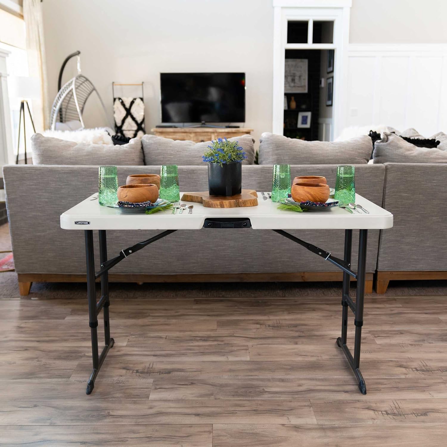 71aZKpVKk2L._AC_SL1500_.jpg LIFETIME 80387 4-Foot Commercial Adjustable Folding Table, Almond - Image 3