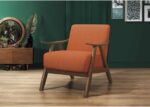 Lexicon Mid Century Modern Accent Chair with Solid Wood Frame in Walnut Finish, Upholstered Living Room Lounge Arm Chair, Thick and Comfy Innerspring Seat Cushion, Linen-Look Fabric, Orange - Image 3