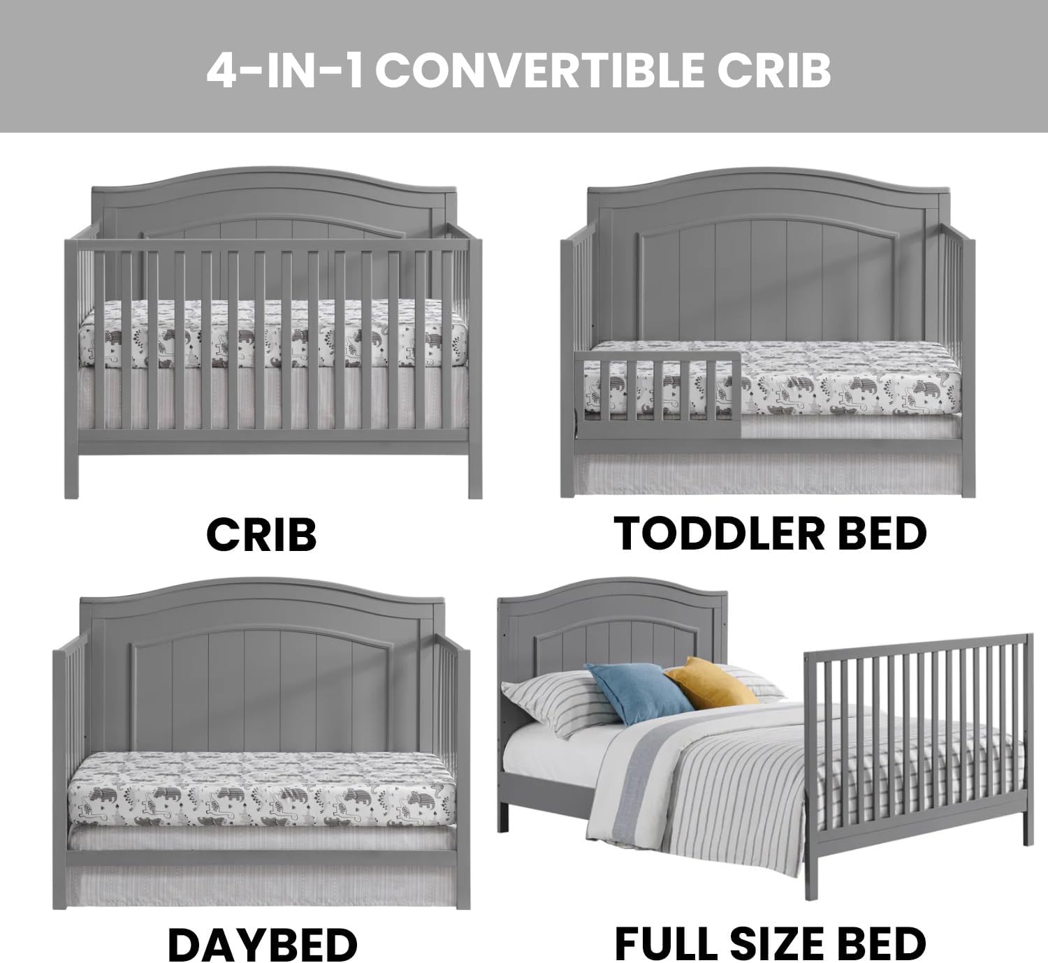 71arhjYVexL._AC_SL1500_.jpg Oxford Baby North Bay 4-in-1 Convertible Baby Crib, Dove Gray, GreenGuard Gold Certified - Image 4