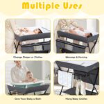 Costzon Baby Changing Table, Adjustable Height Portable Diaper Station w/Lockable Wheels, Safety Belt, Large Storage Rack & Bag, Folding Nursery Station for Infant Newborn (Grey) - Image 7