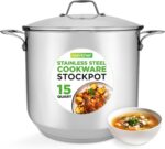 NutriChef 15-Quart Stainless Steel Stock Pot with Tempered Glass Lid - Induction Compatible Large Stockpot, Ideal for Stews & Soups, Dishwasher Safe - NCSP16 - Image 2