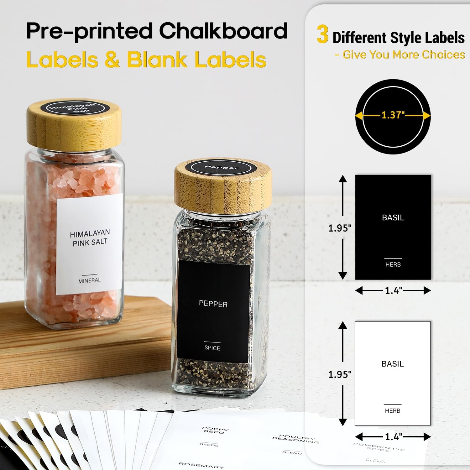 71bCiWCvB9L._AC_SL1500_.jpg AOZITA 14 Pcs Spice Jars with Bamboo Lids - 4oz Square Spice Bottles with Spice Labels, Shaker Lids, Funnel - Image 5