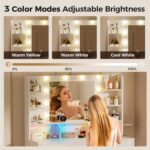 COMHOMA Vanity Desk with Lighted Mirror and Power Outlet, RGB LED Lights Makeup Vanity Set for Girls, Large Storage Capacity Dressing Table for Bedroom, 3 Lighting Modes Adjustable Brightness, White - Image 7