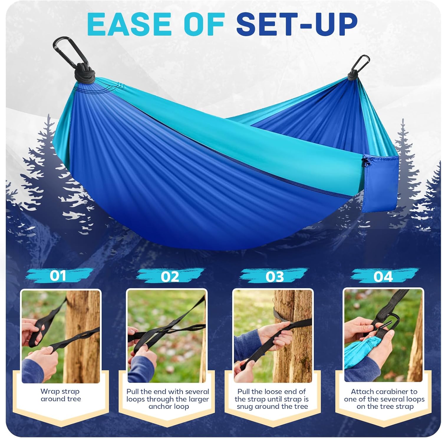 71bgjIrSSuL._AC_SL1500_.jpg Camping Hammock Lightweight, Portable Hammocks Parachute Hammock with Two Tree Straps, Single or Double Travel Swing Nylon Camp Hammocks, Outdoor Essentials for Beach Backpacking Hiking, Blue - Image 5