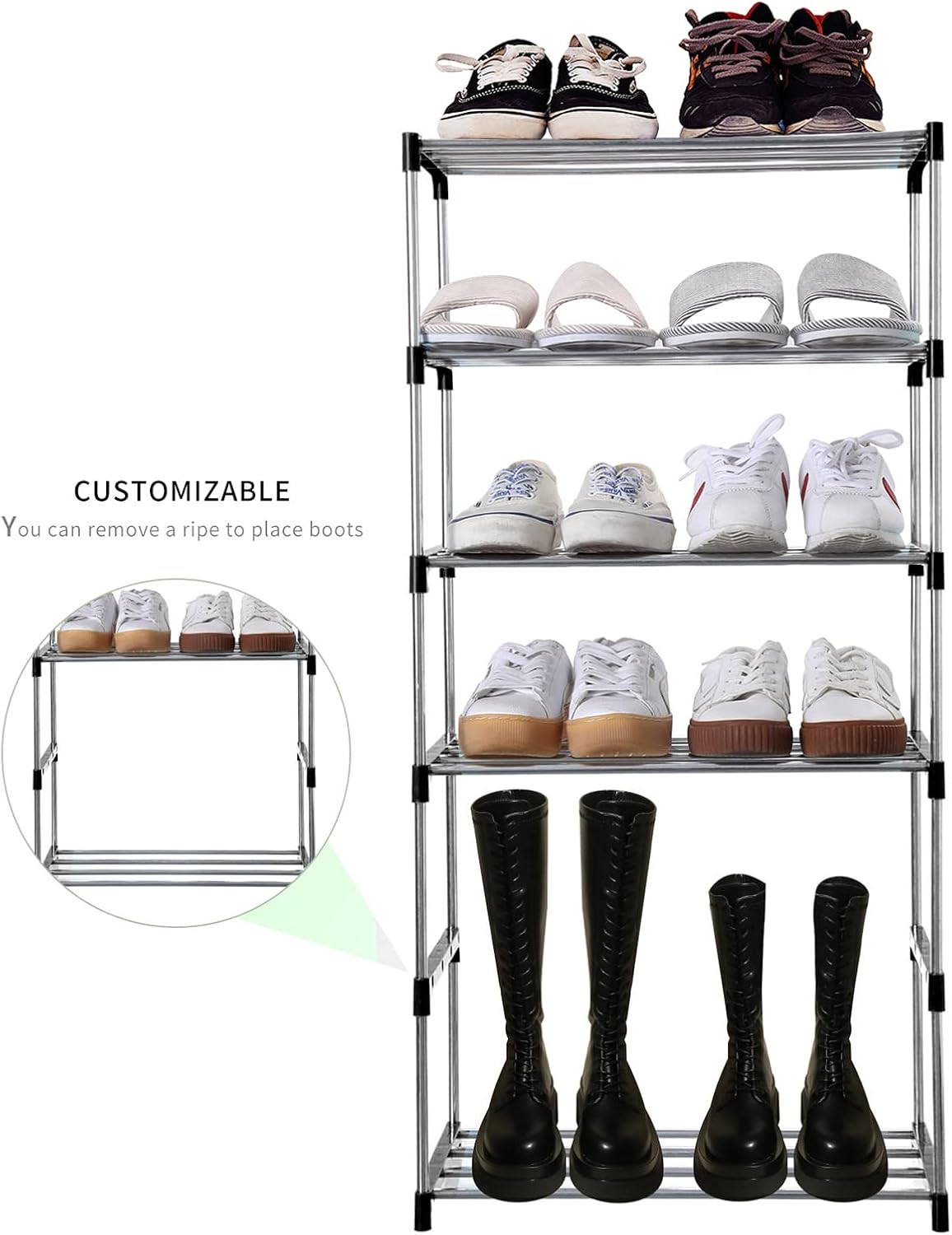 71ckLmyQ6L._AC_SL1500_.jpg Stackable Small Shoe Rack, Entryway, Hallway and Closet Space Saving Storage and Organization (3-Tier, Black) - Image 5