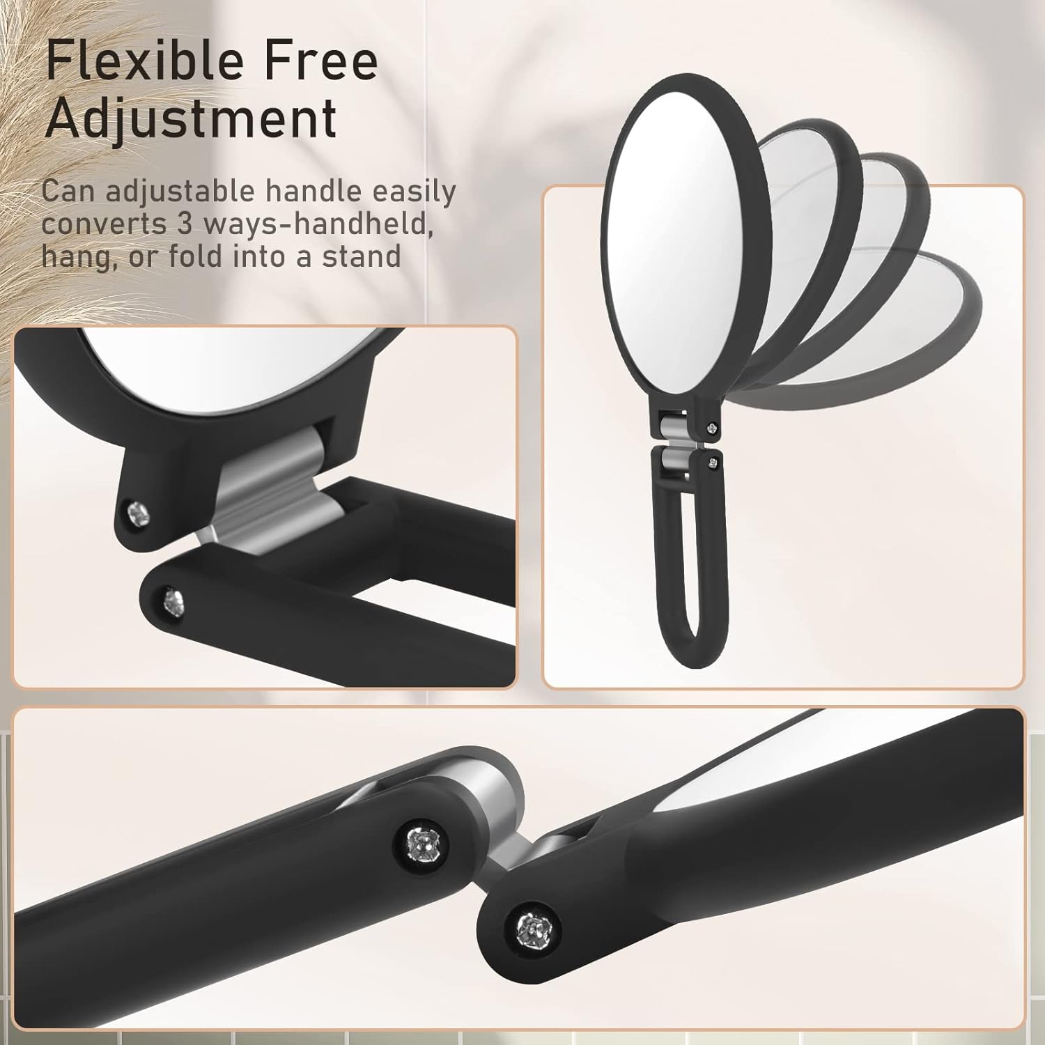 71d5Y6hzO-L._SL1500_.jpg Magnifying Handheld Mirror Double Sided, 1X 15X Magnification Hand Mirror, Travel Folding Held Adjustable Rotation Pedestal Makeup Desk Vanity - Image 5