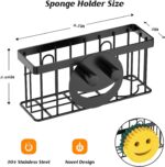Sponge Holder Smiley Face,Sink Caddy,Sink Organizer with 2 Suction Cups/1 Adhesive Strips,Designed for Sponge,Soap,Dish Brush,Scrubber - Black - Image 3