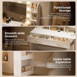 COMHOMA Vanity Desk with Lighted Mirror and Power Outlet, RGB LED Lights Makeup Vanity Set for Girls, Large Storage Capacity Dressing Table for Bedroom, 3 Lighting Modes Adjustable Brightness, White - Image 9