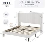 Allewie Full Size Velvet Bed Frame/Vertical Channel Tufted Wingback Headboard/Upholstered Platform Bed/Strong Wooden Slats/No Box Spring Needed/Easy Assembly/White - Image 3
