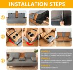 4 Pieces Click Clack Sofa Bed Cover 3 Seater, Quilted Convertible Folding Cover with 2 Removable Armrests and 1 Holders Covers (Black) - Image 6