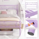 Weehom Twin Bed Frame with Headboard, Princess Bed Metal Platform No Box Spring Needed,Heavy Duty Metal Slats Support Easy Assembly for Kids Girls Adults Purple - Image 8