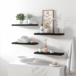 Wood Floating Shelves for Wall Decor, Rustic Wall Shelves for Bedroom Bathroom Kitchen Living Room, Set of 6 Black - Image 3