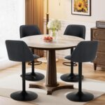 COLAMY Bar Stools Set of 2, Modern Swivel Bar Chairs, Adjustable PU Leather Upholstered Barstools Counter Height with Full Backrest for Bar, Dining Room, Kitchen Island, Black - Image 4