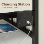 Rolanstar Daybed with Charging Station and LED Lights, Height Adjustable Twin Daybed with Trundle, Metal Sofa Bed Frame with Steel Slat Support for Living Room, Bedroom and Guest Room, Black - Image 5