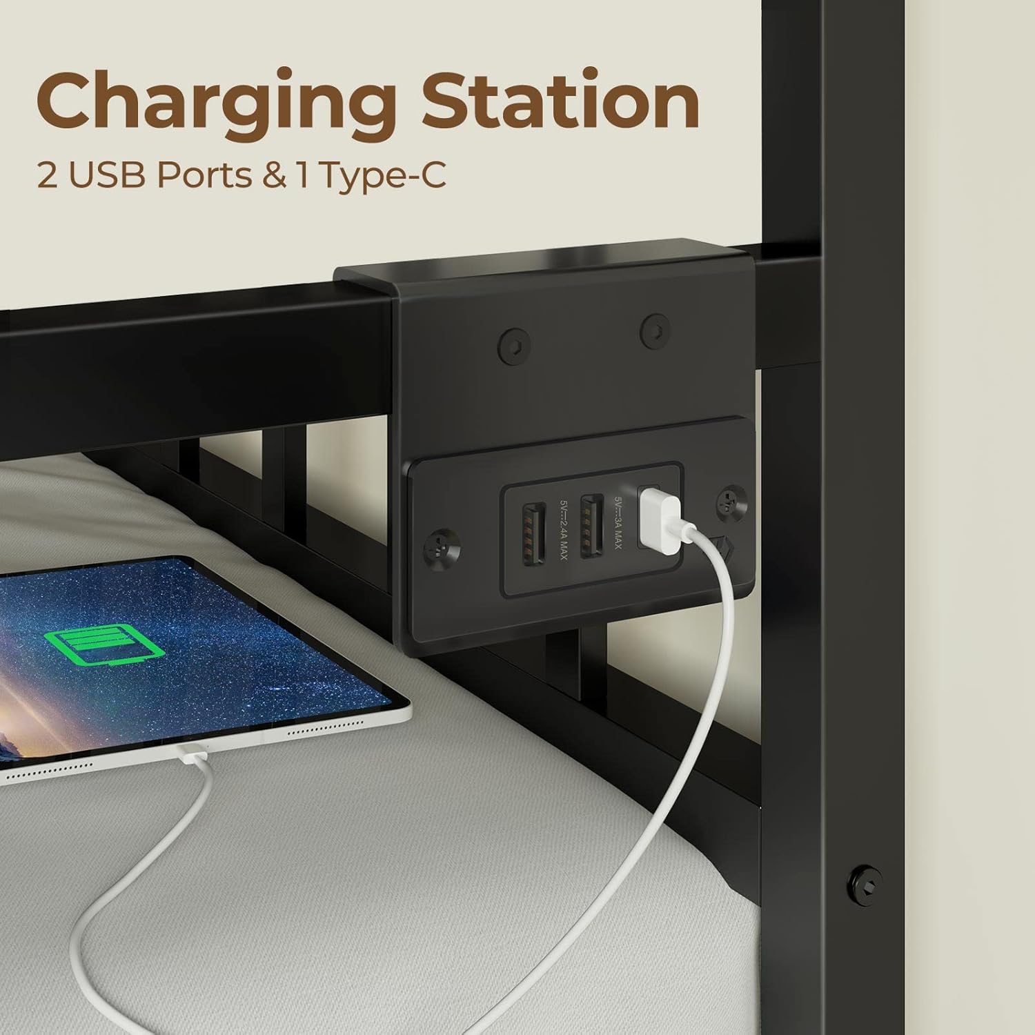 71haOwpQycL._AC_SL1500_.jpg Rolanstar Daybed with Charging Station and LED Lights, Height Adjustable Twin Daybed with Trundle, Metal Sofa Bed Frame with Steel Slat Support for Living Room, Bedroom and Guest Room, Black - Image 5