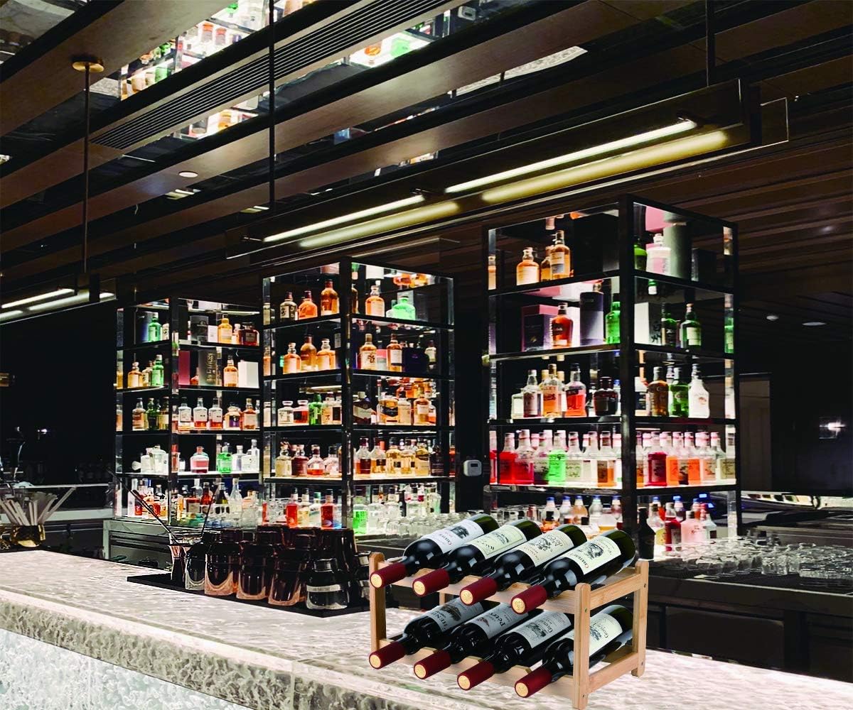 71hnd0XkBL._AC_SL1200_.jpg Wine Rack 8 Bottle 2-Tier Eco-Friendly Bamboo Wine Storage Easy-Assembly Space-Saving for Wine Lovers,Kitchen Wine Organizer for Countertop,Pantry, Home,Room Decor,Bar - Image 5