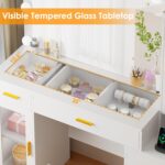 BEWISHOME 49.2" Large Vanity Desk with Mirror and Lights,White Makeup Vanity Table with Glass Top,Stool,Makeup Desk with Power Outlet,5 Drawers,Nightstand,Dressing Table for Bedroom Women FST34W - Image 3