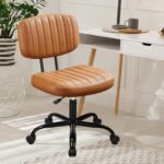 DUMOS Armless Home Office Desk Chair -Small Ergonomic with Low Back Lumbar Support, Height Adjustable PU Leather Computer Task with 360° Swivel Rolling Wheels, for Small Space, Brown - Image 2