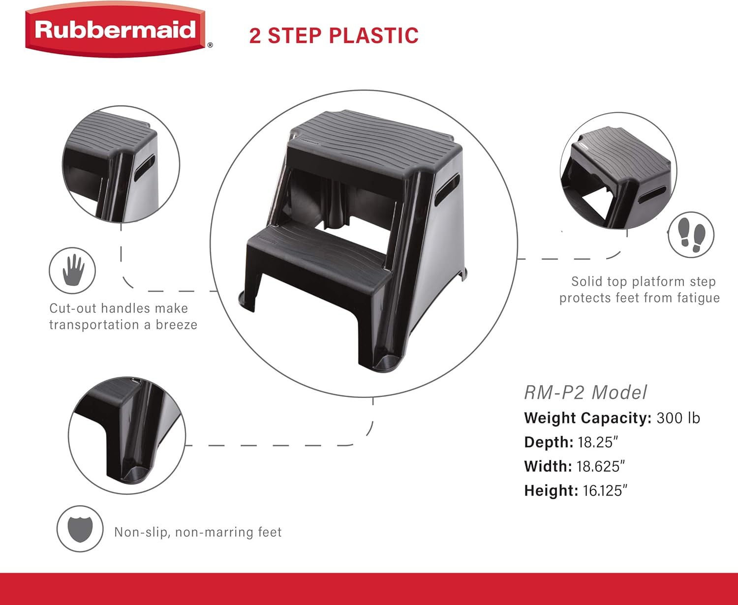 71isVROejwL._AC_SL1500_.jpg Rubbermaid 2-Step Molded Plastic Step Stool, Lightweight with Slip Resistant Treads and Non-Slip Feet, Black (Amazon Exclusive) - Image 3